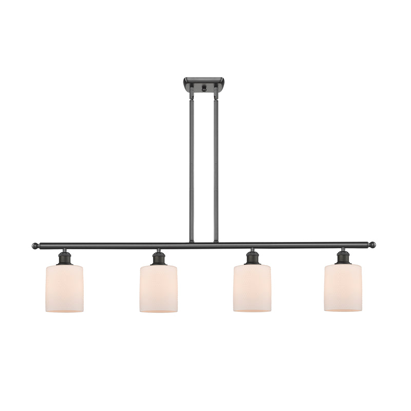 Cobbleskill Island Light shown in the Oil Rubbed Bronze finish with a Matte White shade