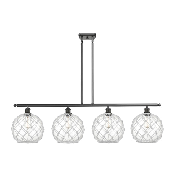 Farmhouse Rope Island Light shown in the Oil Rubbed Bronze finish with a Clear Glass with White Rope shade