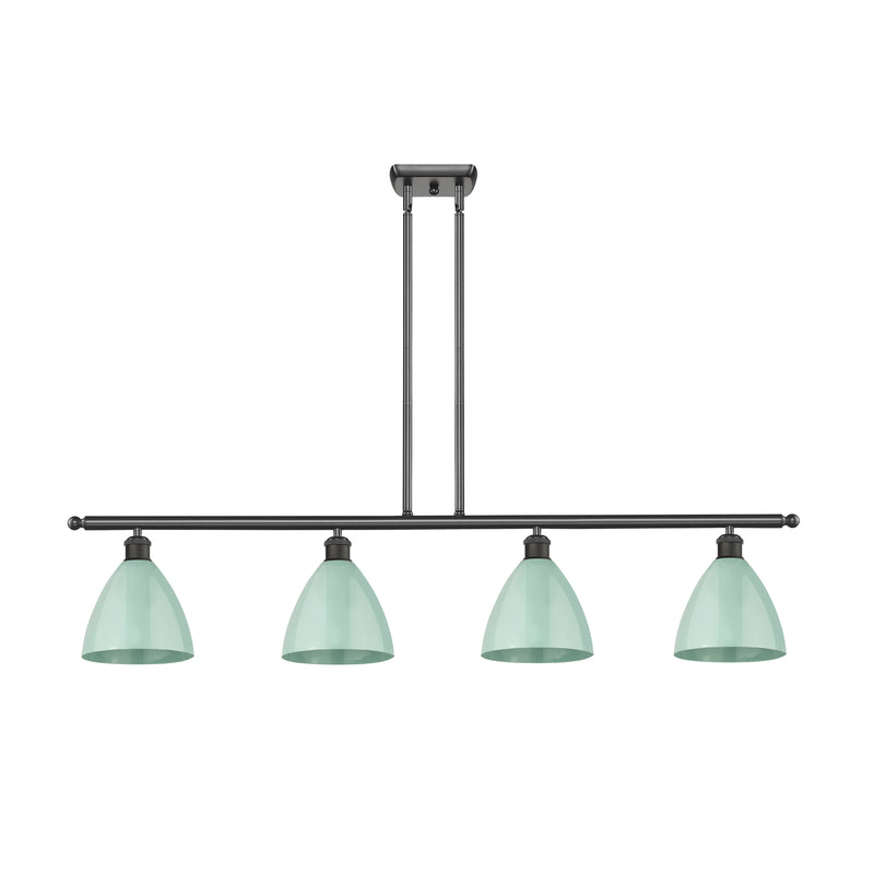 Plymouth Dome Island Light shown in the Oil Rubbed Bronze finish with a Seafoam shade