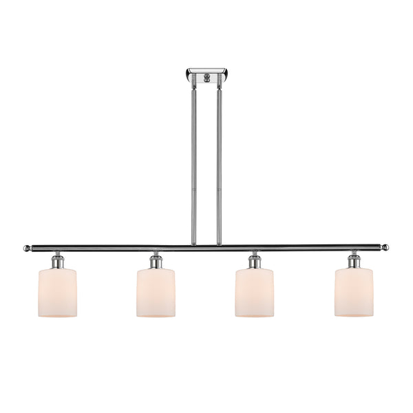 Cobbleskill Island Light shown in the Polished Chrome finish with a Matte White shade