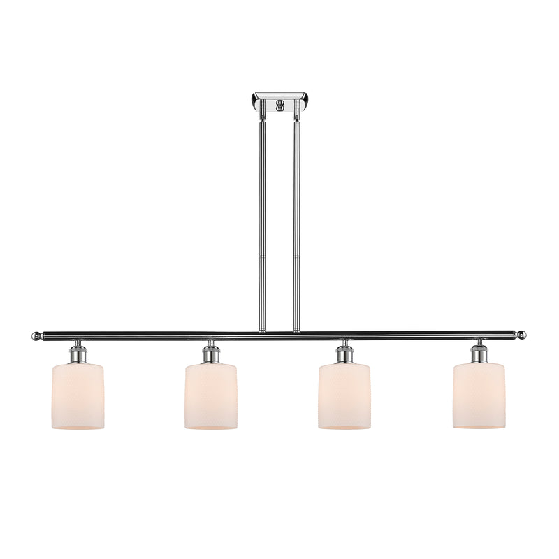 Cobbleskill Island Light shown in the Polished Chrome finish with a Matte White shade