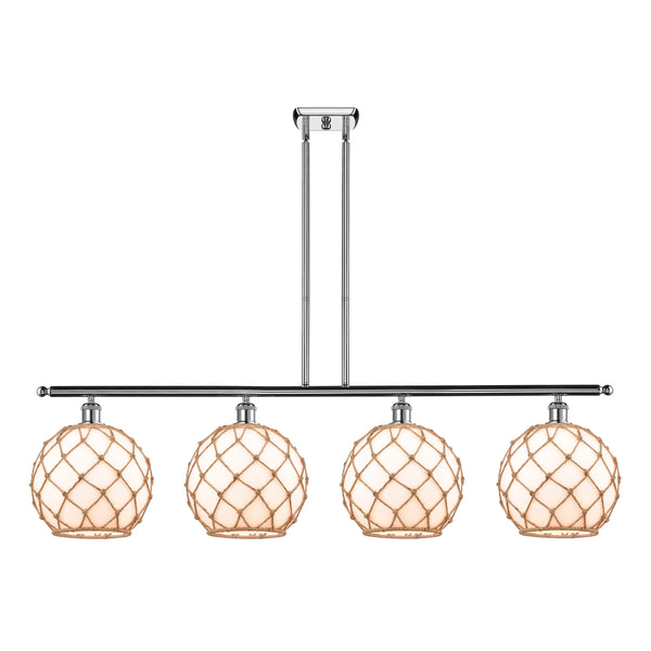 Farmhouse Rope Island Light shown in the Polished Chrome finish with a White Glass with Brown Rope shade