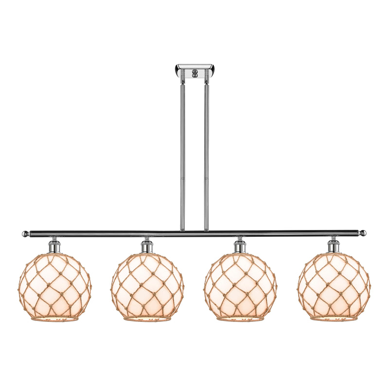 Farmhouse Rope Island Light shown in the Polished Chrome finish with a White Glass with Brown Rope shade