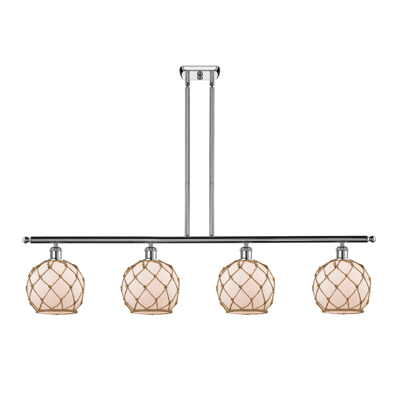 Farmhouse Rope Island Light shown in the Polished Chrome finish with a White Glass with Brown Rope shade