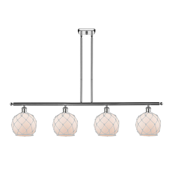 Farmhouse Rope Island Light shown in the Polished Chrome finish with a White Glass with White Rope shade