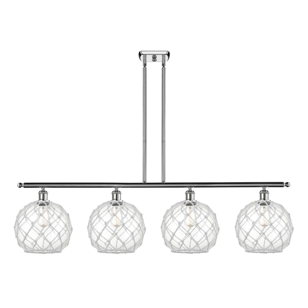 Farmhouse Rope Island Light shown in the Polished Chrome finish with a Clear Glass with White Rope shade