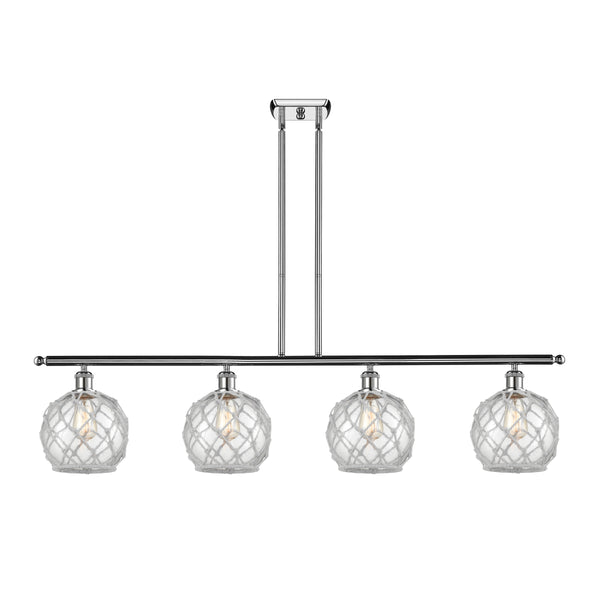 Farmhouse Rope Island Light shown in the Polished Chrome finish with a Clear Glass with White Rope shade