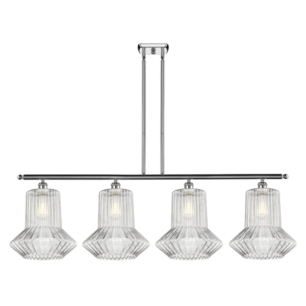 Springwater Island Light shown in the Polished Chrome finish with a Clear Spiral Fluted shade