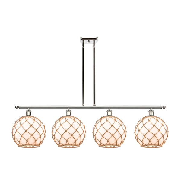 Farmhouse Rope Island Light shown in the Polished Nickel finish with a White Glass with Brown Rope shade