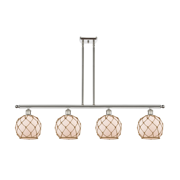 Farmhouse Rope Island Light shown in the Polished Nickel finish with a White Glass with Brown Rope shade