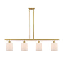 Cobbleskill Island Light shown in the Satin Gold finish with a Matte White shade