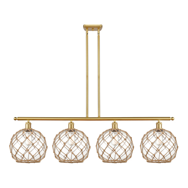 Farmhouse Rope Island Light shown in the Satin Gold finish with a Clear Glass with Brown Rope shade