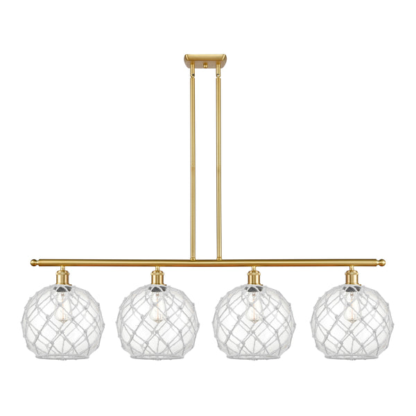 Farmhouse Rope Island Light shown in the Satin Gold finish with a Clear Glass with White Rope shade