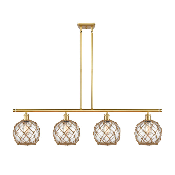 Farmhouse Rope Island Light shown in the Satin Gold finish with a Clear Glass with Brown Rope shade