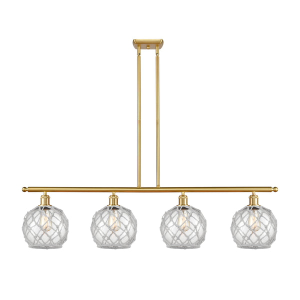 Farmhouse Rope Island Light shown in the Satin Gold finish with a Clear Glass with White Rope shade