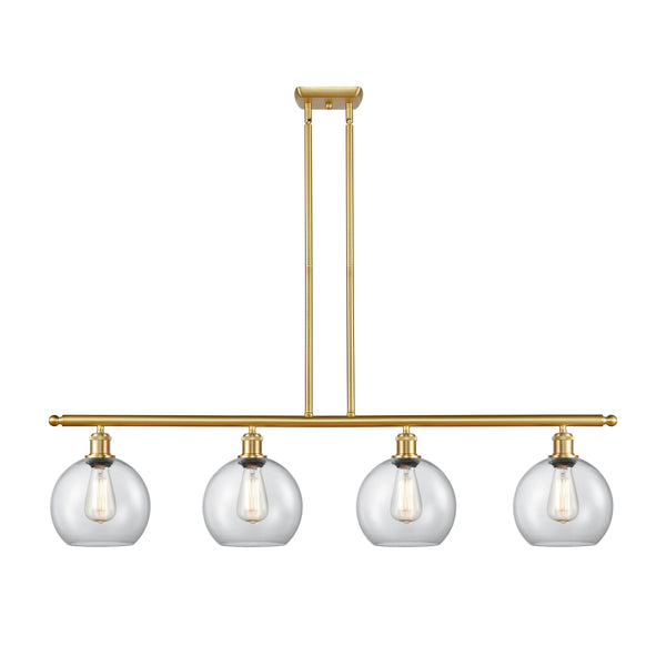 Athens Island Light shown in the Satin Gold finish with a Clear shade