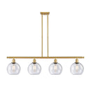 Athens Island Light shown in the Satin Gold finish with a Seedy shade