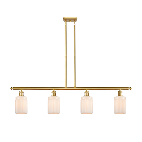 Hadley Island Light shown in the Satin Gold finish with a Matte White shade