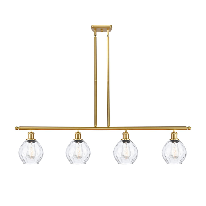 Waverly Island Light shown in the Satin Gold finish with a Clear shade