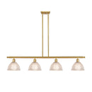 Arietta Island Light shown in the Satin Gold finish with a Clear shade