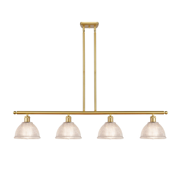 Arietta Island Light shown in the Satin Gold finish with a Clear shade