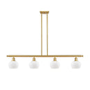 Fenton Island Light shown in the Satin Gold finish with a Matte White shade