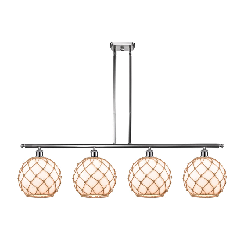 Farmhouse Rope Island Light shown in the Brushed Satin Nickel finish with a White Glass with Brown Rope shade