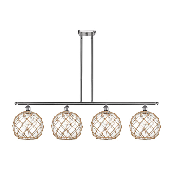 Farmhouse Rope Island Light shown in the Brushed Satin Nickel finish with a Clear Glass with Brown Rope shade