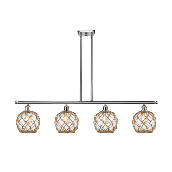 Farmhouse Rope Island Light shown in the Brushed Satin Nickel finish with a Clear Glass with Brown Rope shade