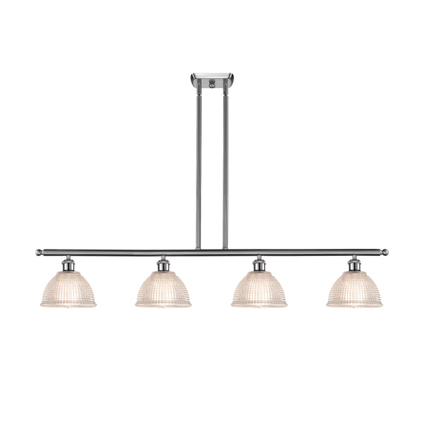 Arietta Island Light shown in the Brushed Satin Nickel finish with a Clear shade