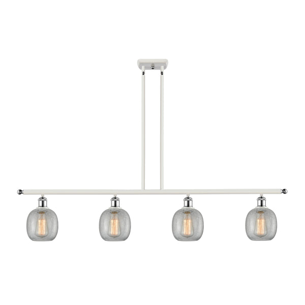 Belfast Island Light shown in the White and Polished Chrome finish with a Clear Crackle shade