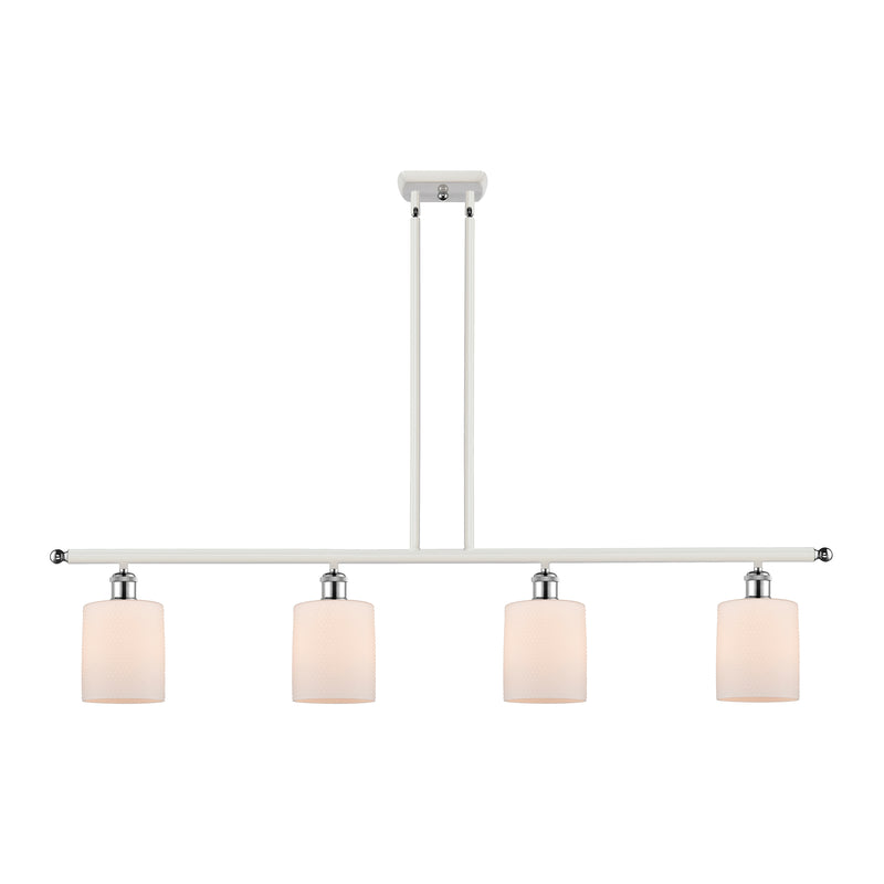 Cobbleskill Island Light shown in the White and Polished Chrome finish with a Matte White shade