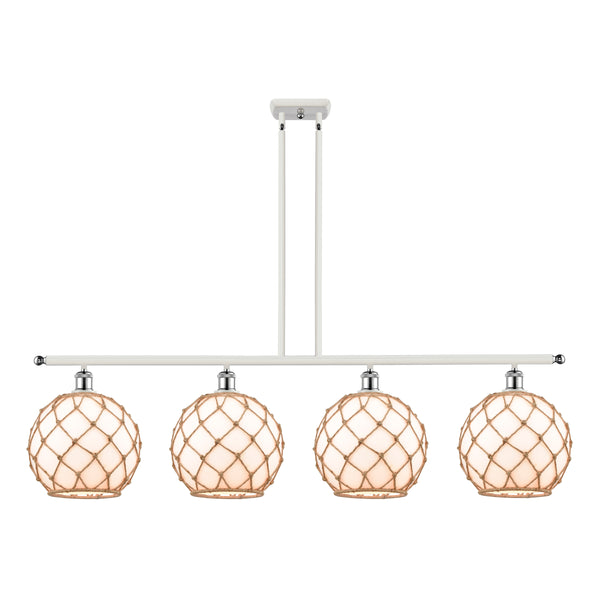 Farmhouse Rope Island Light shown in the White and Polished Chrome finish with a White Glass with Brown Rope shade