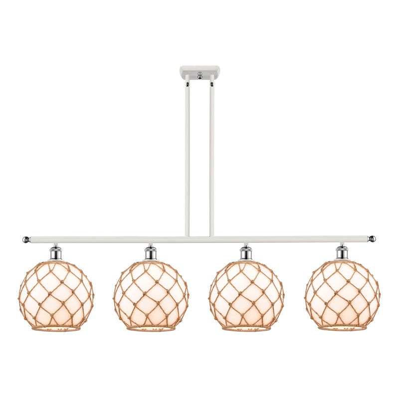 Farmhouse Rope Island Light shown in the White and Polished Chrome finish with a White Glass with Brown Rope shade