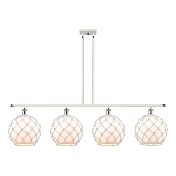 Farmhouse Rope Island Light shown in the White and Polished Chrome finish with a White Glass with White Rope shade