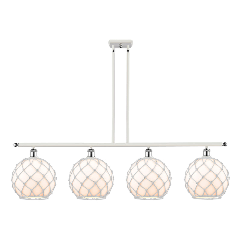 Farmhouse Rope Island Light shown in the White and Polished Chrome finish with a White Glass with White Rope shade