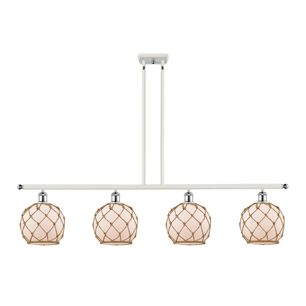 Farmhouse Rope Island Light shown in the White and Polished Chrome finish with a White Glass with Brown Rope shade