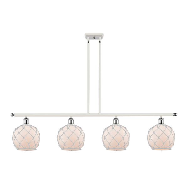 Farmhouse Rope Island Light shown in the White and Polished Chrome finish with a White Glass with White Rope shade