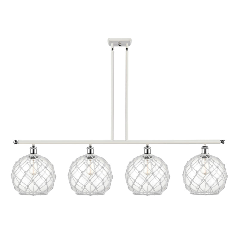 Farmhouse Rope Island Light shown in the White and Polished Chrome finish with a Clear Glass with White Rope shade