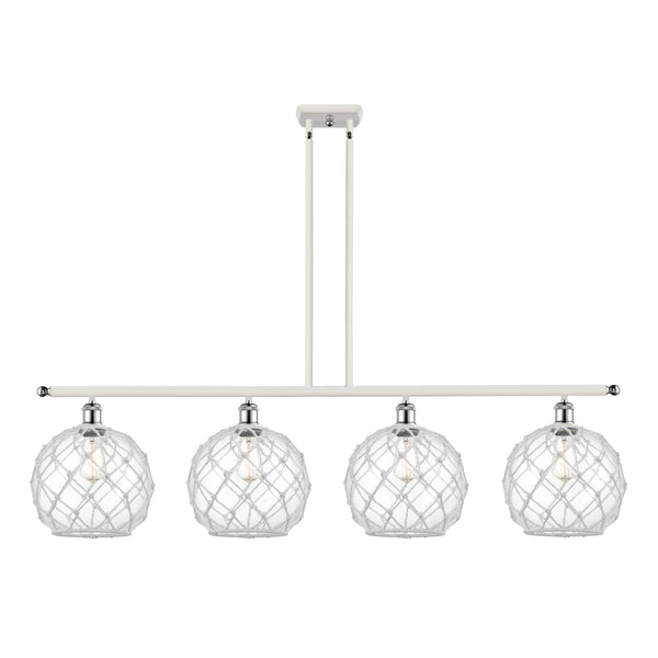 Farmhouse Rope Island Light shown in the White and Polished Chrome finish with a Clear Glass with White Rope shade