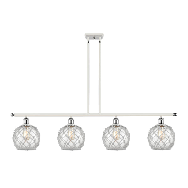 Farmhouse Rope Island Light shown in the White and Polished Chrome finish with a Clear Glass with White Rope shade