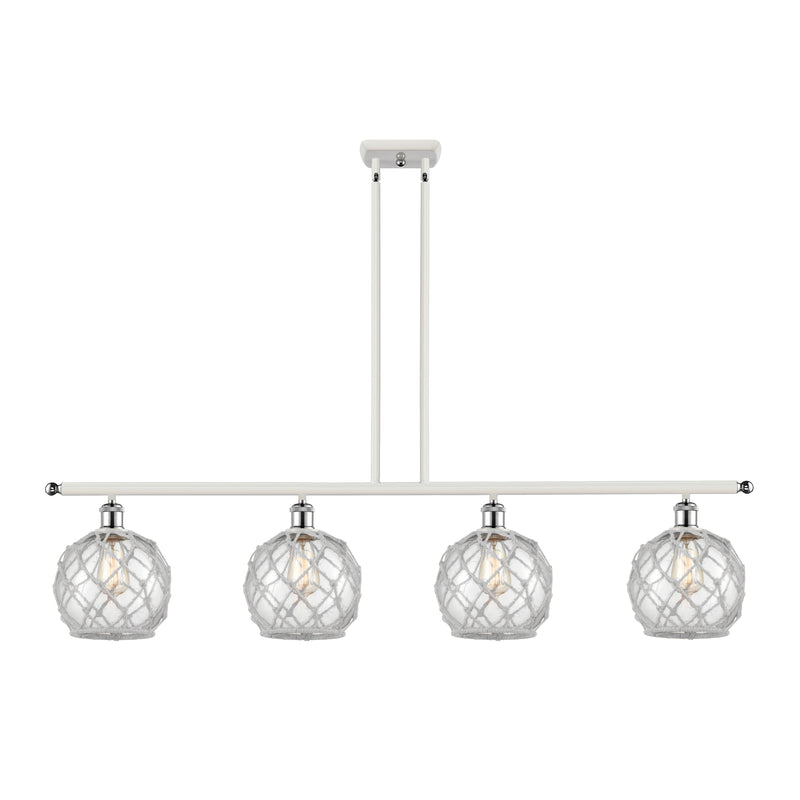 Farmhouse Rope Island Light shown in the White and Polished Chrome finish with a Clear Glass with White Rope shade