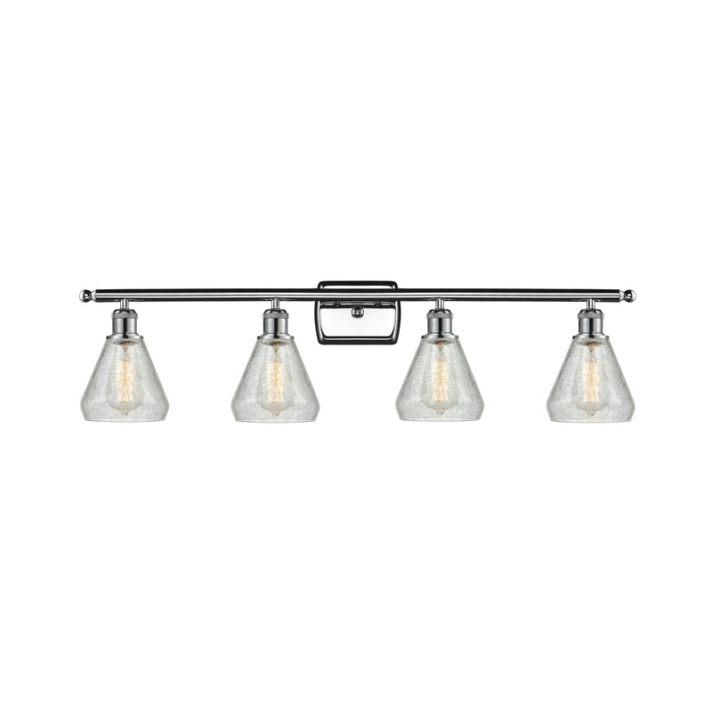 Conesus Bath Vanity Light shown in the Polished Chrome finish with a Clear Crackle shade