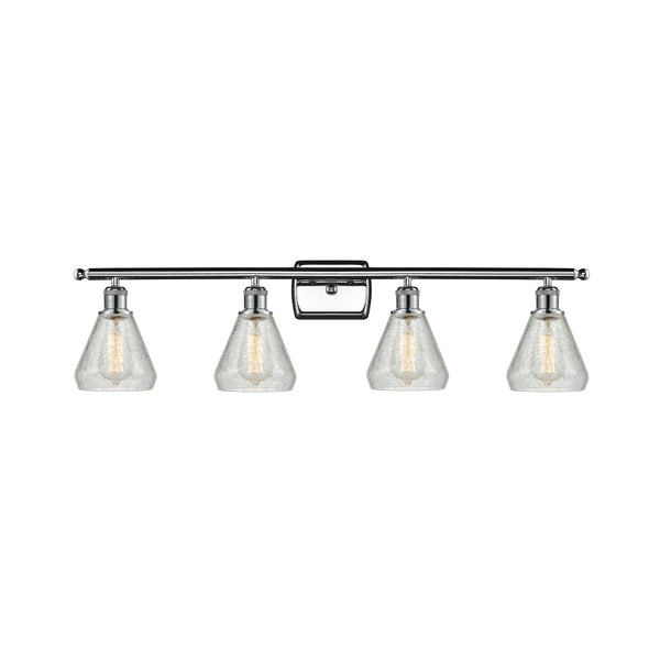 Conesus Bath Vanity Light shown in the Polished Chrome finish with a Clear Crackle shade