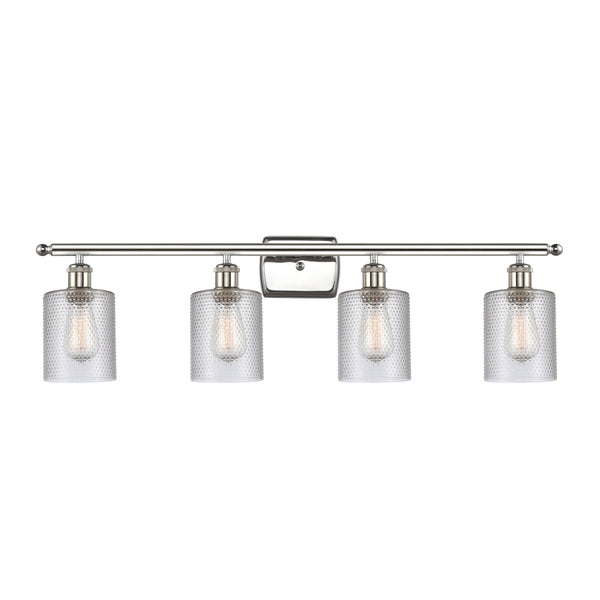 Cobbleskill Bath Vanity Light shown in the Polished Nickel finish with a Clear shade