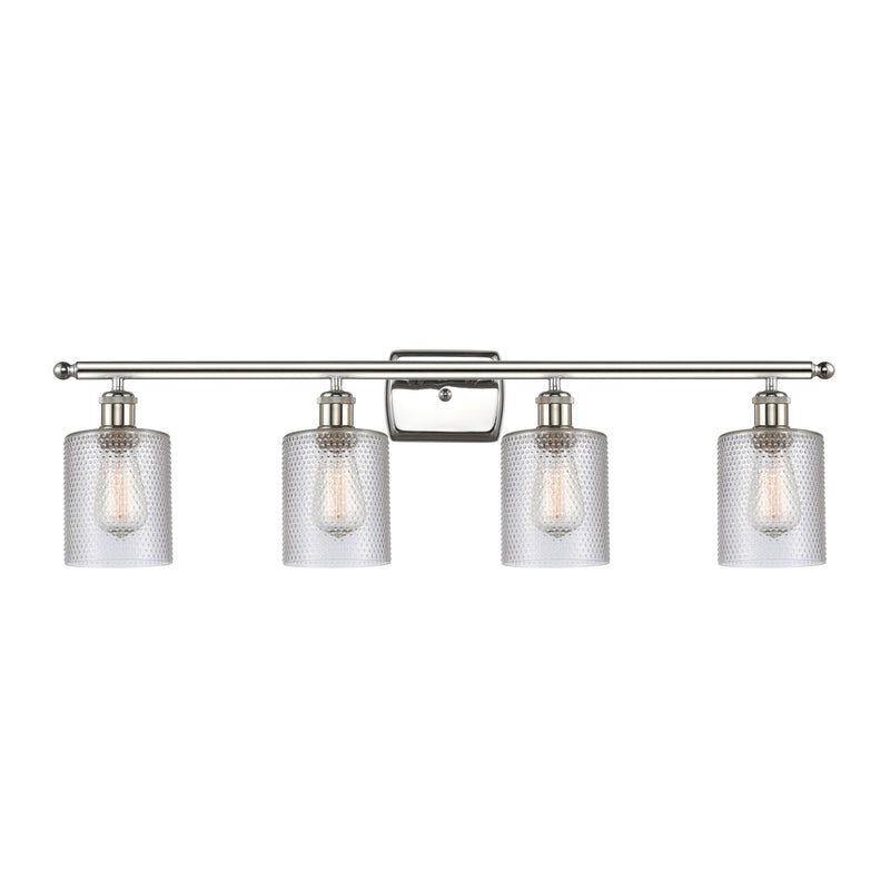 Cobbleskill Bath Vanity Light shown in the Polished Nickel finish with a Clear shade