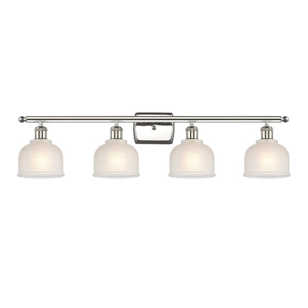 Dayton Bath Vanity Light shown in the Polished Nickel finish with a White shade