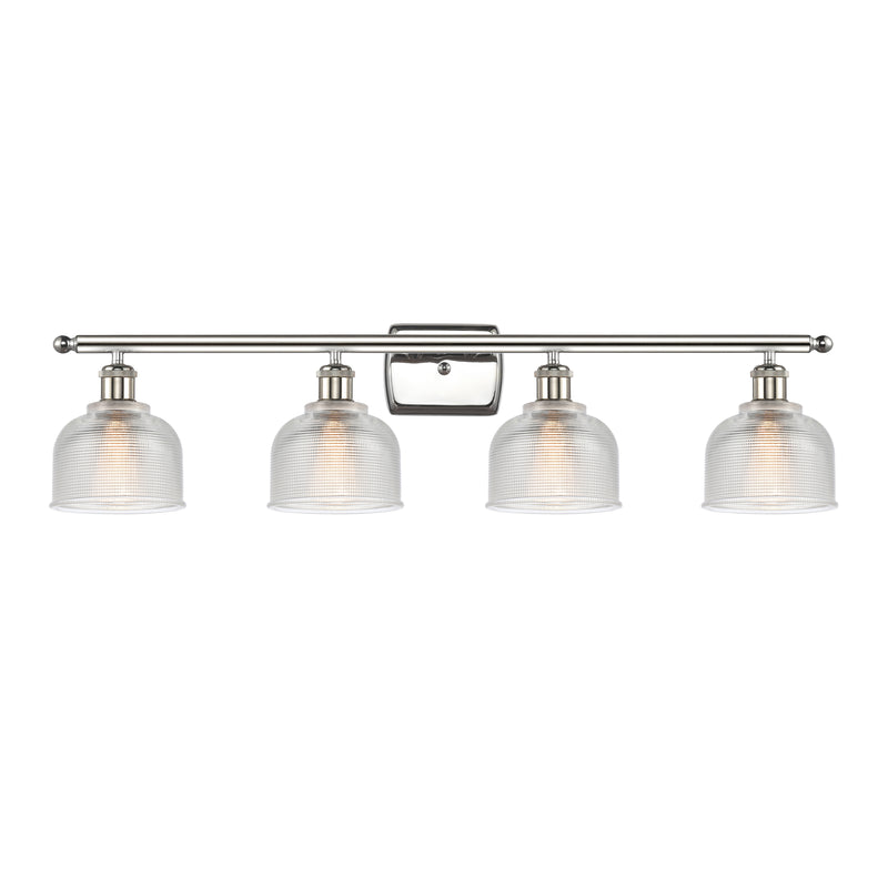 Dayton Bath Vanity Light shown in the Polished Nickel finish with a Clear shade