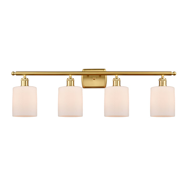 Cobbleskill Bath Vanity Light shown in the Satin Gold finish with a Matte White shade