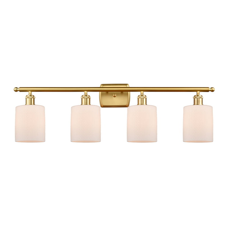 Cobbleskill Bath Vanity Light shown in the Satin Gold finish with a Matte White shade